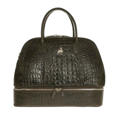 Duffle Leather Bag Brown Printed Alligator