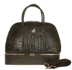 Duffle Leather Bag Brown Printed Alligator