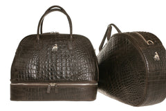 Duffle Leather Bag Brown Printed Alligator