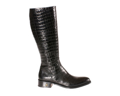 Black Riding Boots Toronto in Embossed Alligator