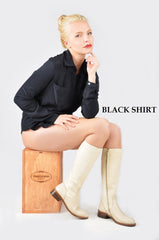 Silk Dress Shirt Cream - Black - Navy Blue